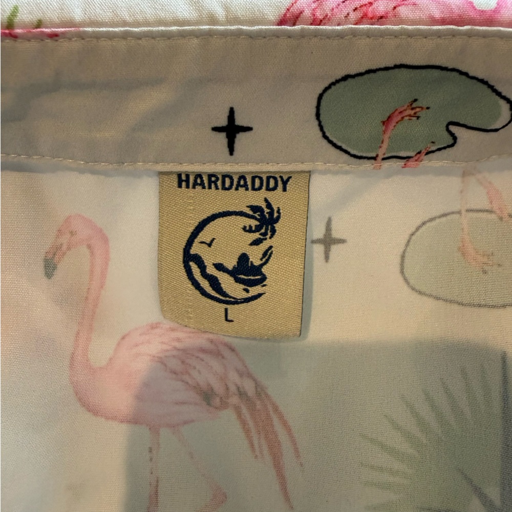 Hardaddy Men's White Flamingo Print Short-Sleeve Shirt Size Large - Picture 7 of 8